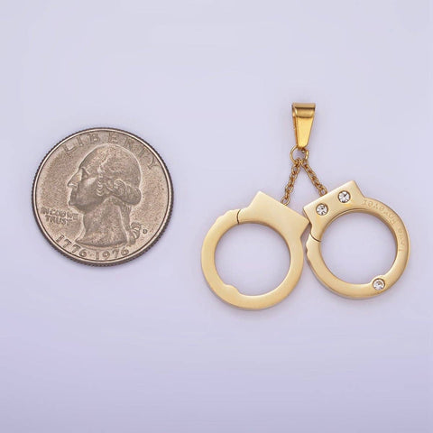 Stainless Steel Hand Cuff Charms Pendant in Gold & Silver | P1448