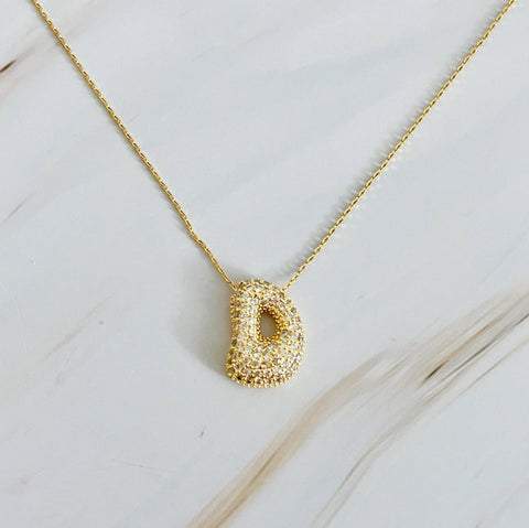 Crystal Bubble Initial Necklace, Sparkling Preppy Charm Necklace, Trendy Accessory for Women, Gift Idea Accessories D