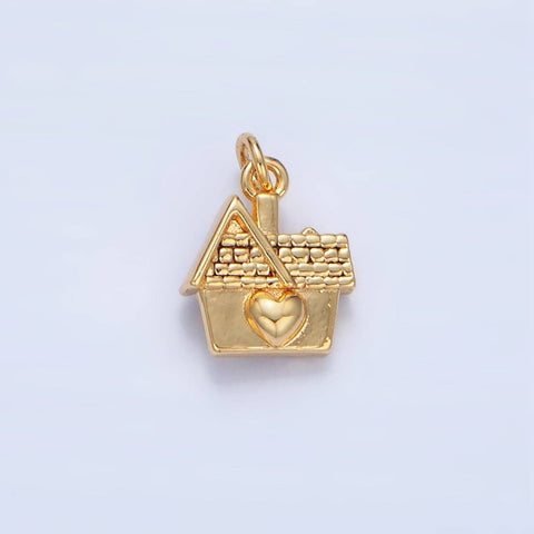 24K Gold Filled Heart CZ House Home Mini Double Sided Multidimensional Charm | X853