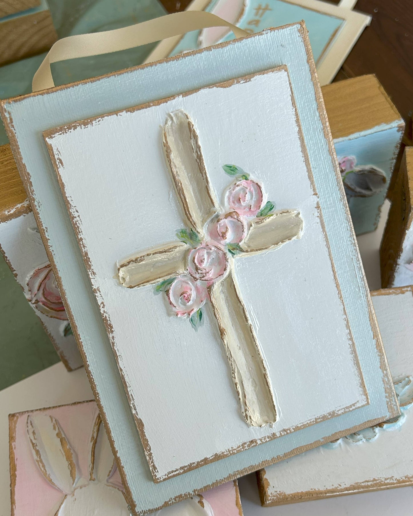 Cross with roses panel | Easter Spring wedding baptism