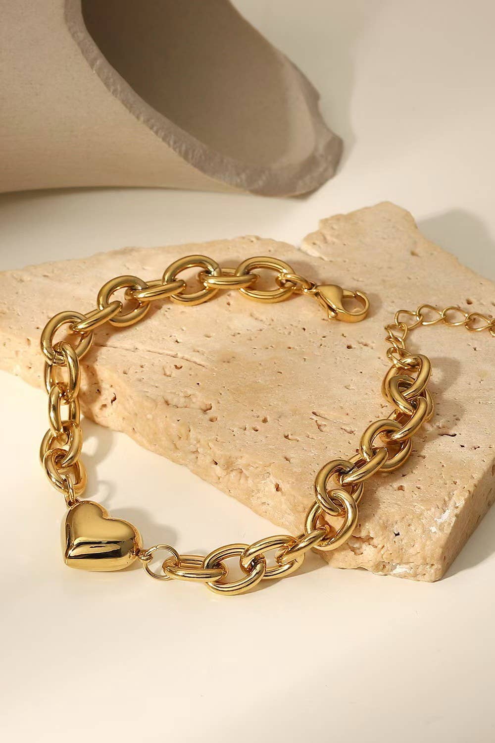 Chunky Heart Bracelet Stainless Steel, Tarnish-Resistant Durable Charm, Perfect Accessory & Gift for Women Bracelets