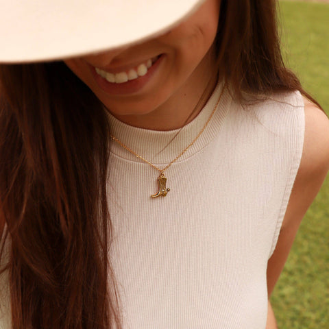 Preppy western charm bar necklace, 18K gold PVD finish, meaningful gift for her, stylish accessory