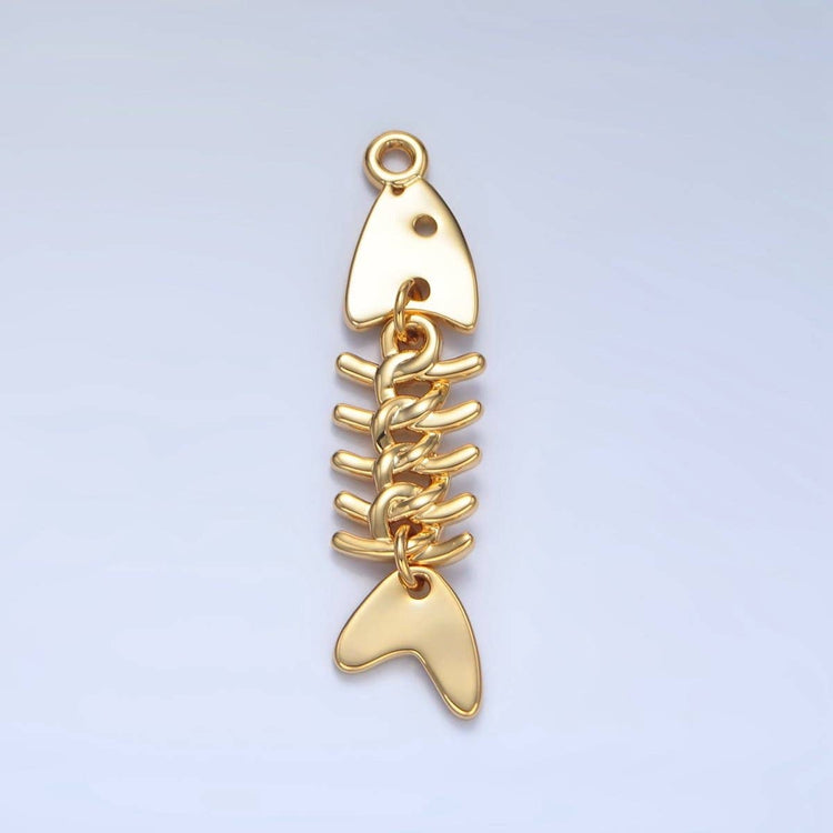 Fish Skeleton Multidimensional Charm 24K Gold Filled 45mm Minimalist