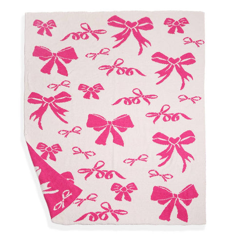 Cozy Ribbon Print Soft Throw Blanket, Chic Girly Design for Snuggling, Mother&