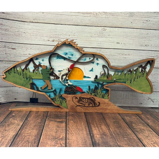 Dad and Son Fishing Scene 3D Shelf Sitter - Nifty Decor & More