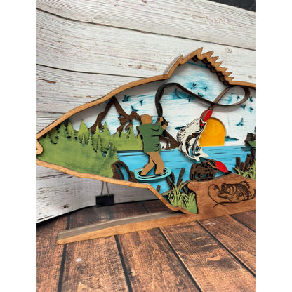 Dad and Son Fishing Scene 3D Shelf Sitter - Nifty Decor & More