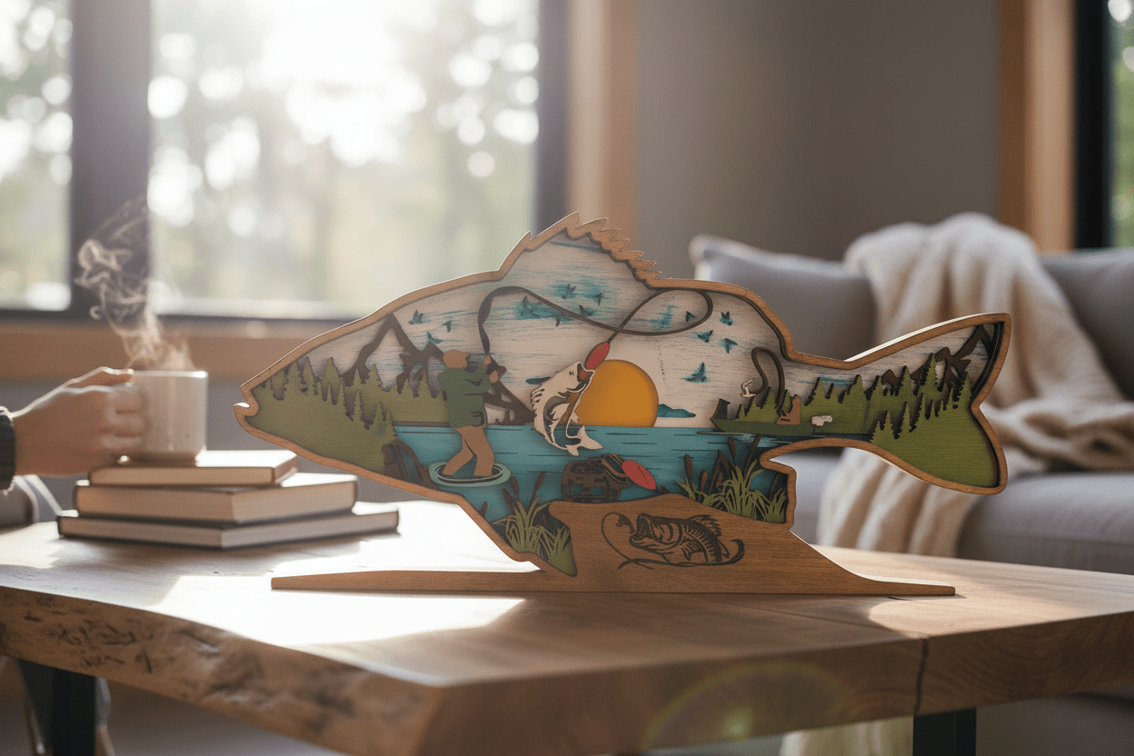 Dad and Son Fishing Scene 3D Shelf Sitter - Nifty Decor & More