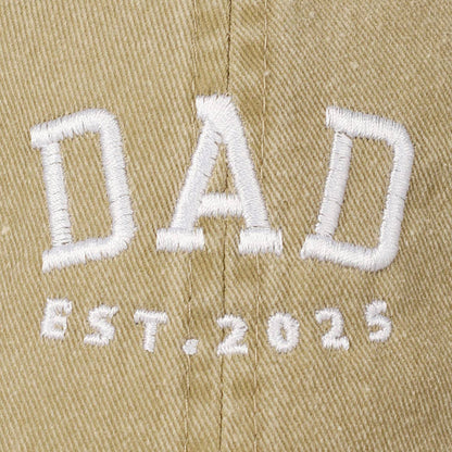DAD EST.2025 Baseball Cap, Khaki Embroidered Lettering Dad Hat, Casual Wear for New Fathers Gift Men's Cap