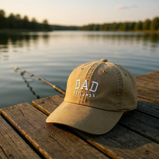 DAD EST.2025 Baseball Cap, Khaki Embroidered Lettering Dad Hat, Casual Wear for New Fathers Gift Men's Cap
