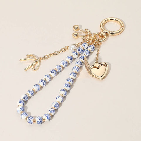 Heart Locket Bow Cherry Pearl Wristlet Keychain Bag Charm