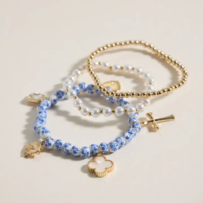 Floral Charm Stretch Bracelet Set