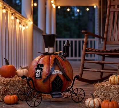 Metal Halloween Pumpkin Carriage w/ Battery Power LED Lights