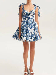 Floral Sweetheart Mini Dress with Bow Tied Straps, Flirty Summer Sundress for Garden Parties, Perfect Gift for Her Dress
