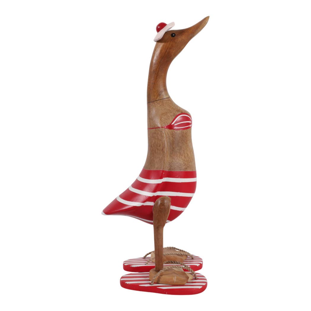Decorative Figurine - Red & Brown Wood Bikini Duck, 16 in. - Nifty Decor & More