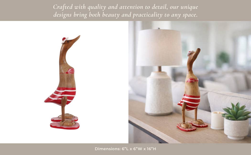 Decorative Figurine - Red & Brown Wood Bikini Duck, 16 in. - Nifty Decor & More