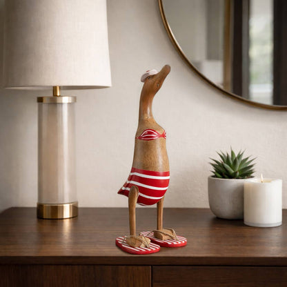 Decorative Figurine - Red & Brown Wood Bikini Duck, 16 in. - Nifty Decor & More