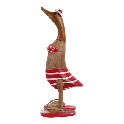 Decorative Figurine - Red & Brown Wood Bikini Duck, 16 in. - Nifty Decor & More