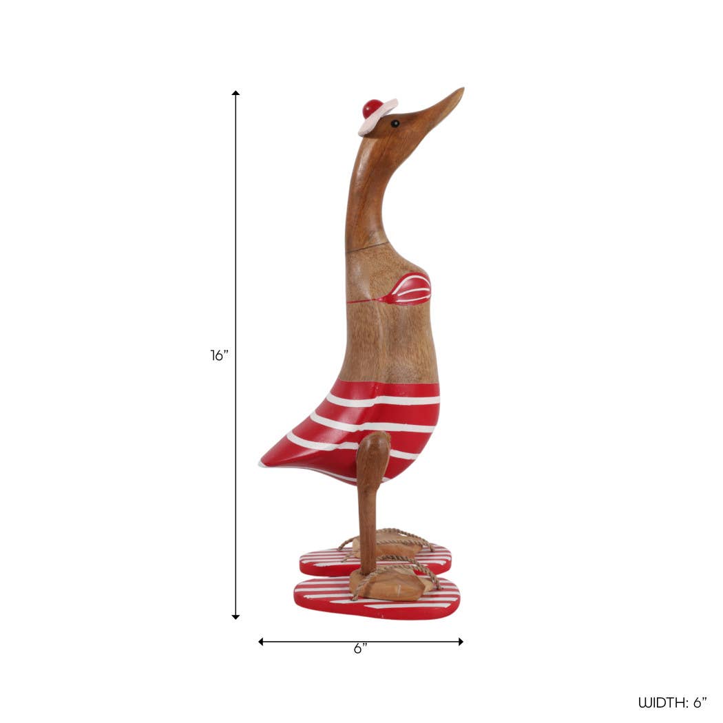 Decorative Figurine - Red & Brown Wood Bikini Duck, 16 in. - Nifty Decor & More