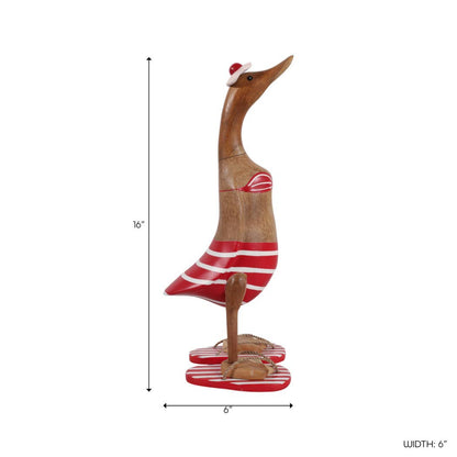 Decorative Figurine - Red & Brown Wood Bikini Duck, 16 in. - Nifty Decor & More