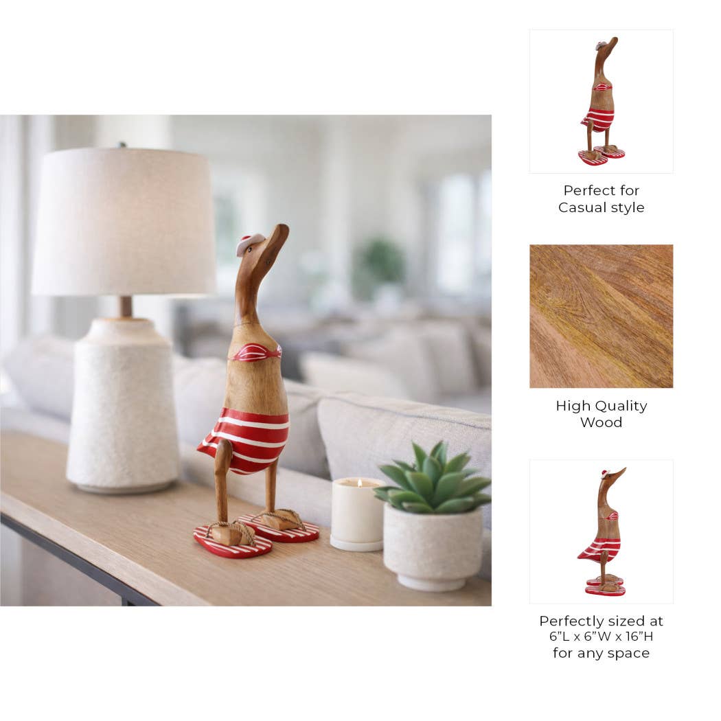 Decorative Figurine - Red & Brown Wood Bikini Duck, 16 in. - Nifty Decor & More