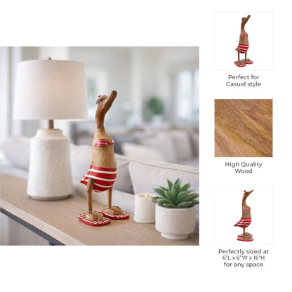 Decorative Figurine - Red & Brown Wood Bikini Duck, 16 in. - Nifty Decor & More