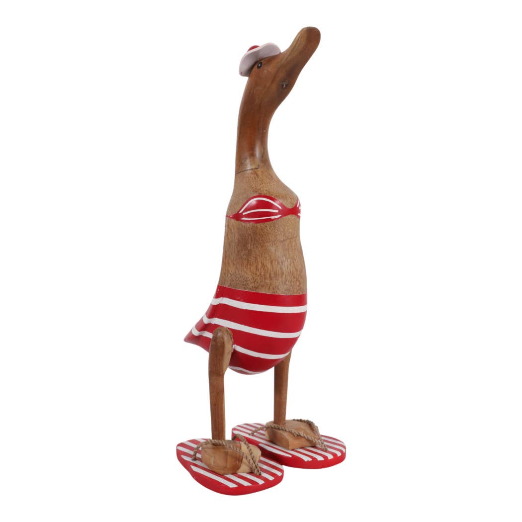 Decorative Figurine - Red & Brown Wood Bikini Duck, 16 in. - Nifty Decor & More