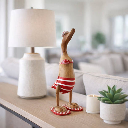 Decorative Figurine - Red & Brown Wood Bikini Duck, 16 in. - Nifty Decor & More