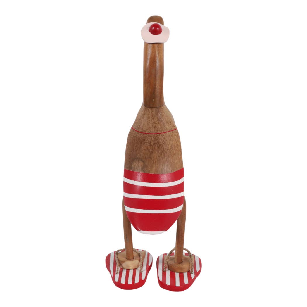 Decorative Figurine - Red & Brown Wood Bikini Duck, 16 in. - Nifty Decor & More