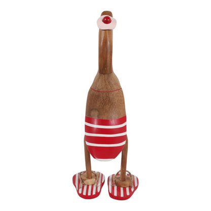 Decorative Figurine - Red & Brown Wood Bikini Duck, 16 in. - Nifty Decor & More