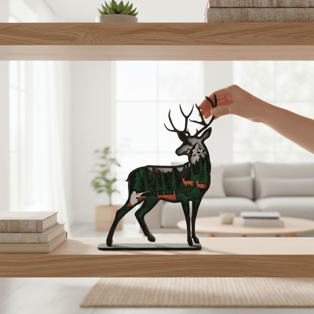 Deer 3D Shelf Sitter Handcrafted Layered Wood Hunting and Wildlife Home Decor - Nifty Decor & More