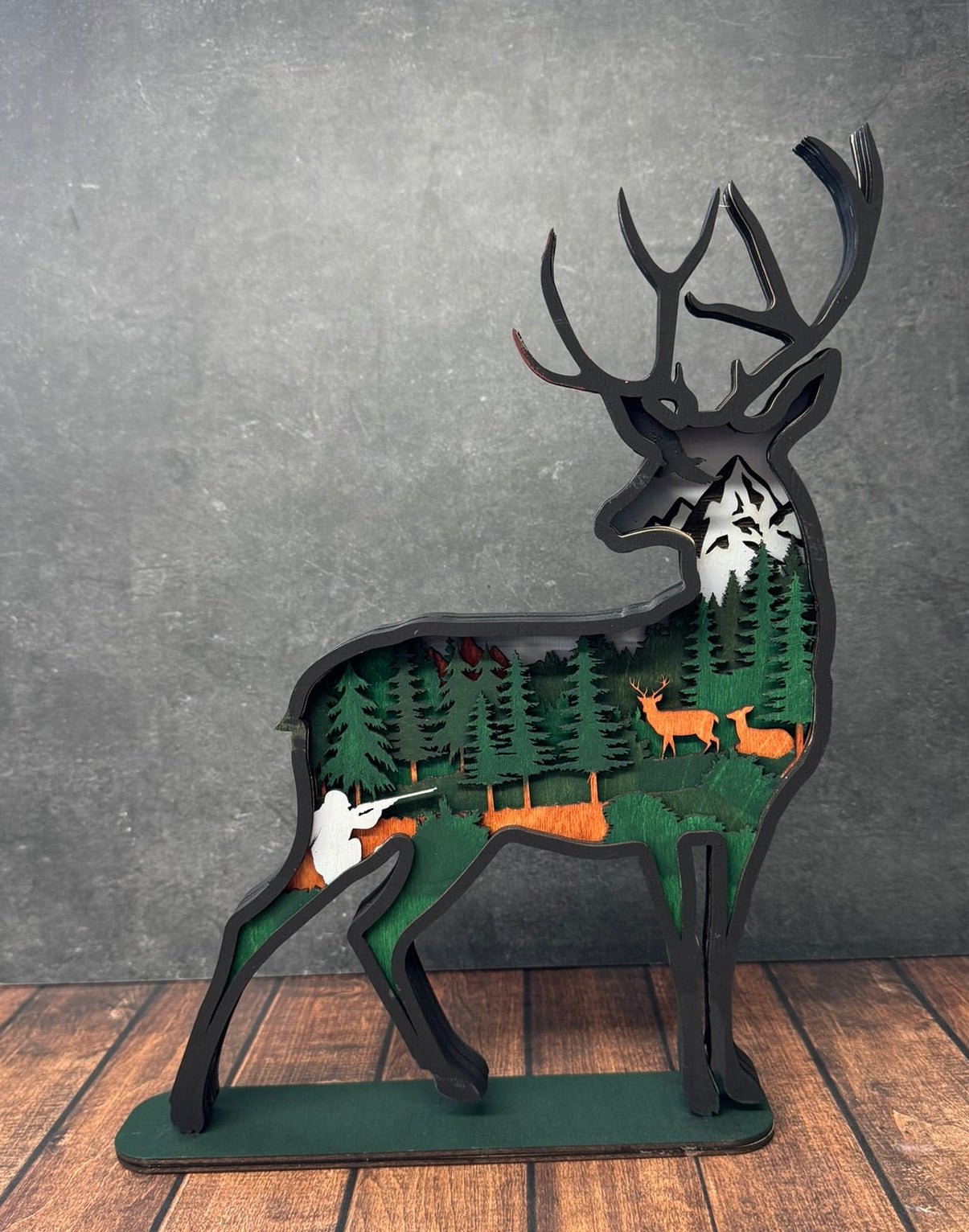 Deer 3D Shelf Sitter Handcrafted Layered Wood Hunting and Wildlife Home Decor - Nifty Decor & More