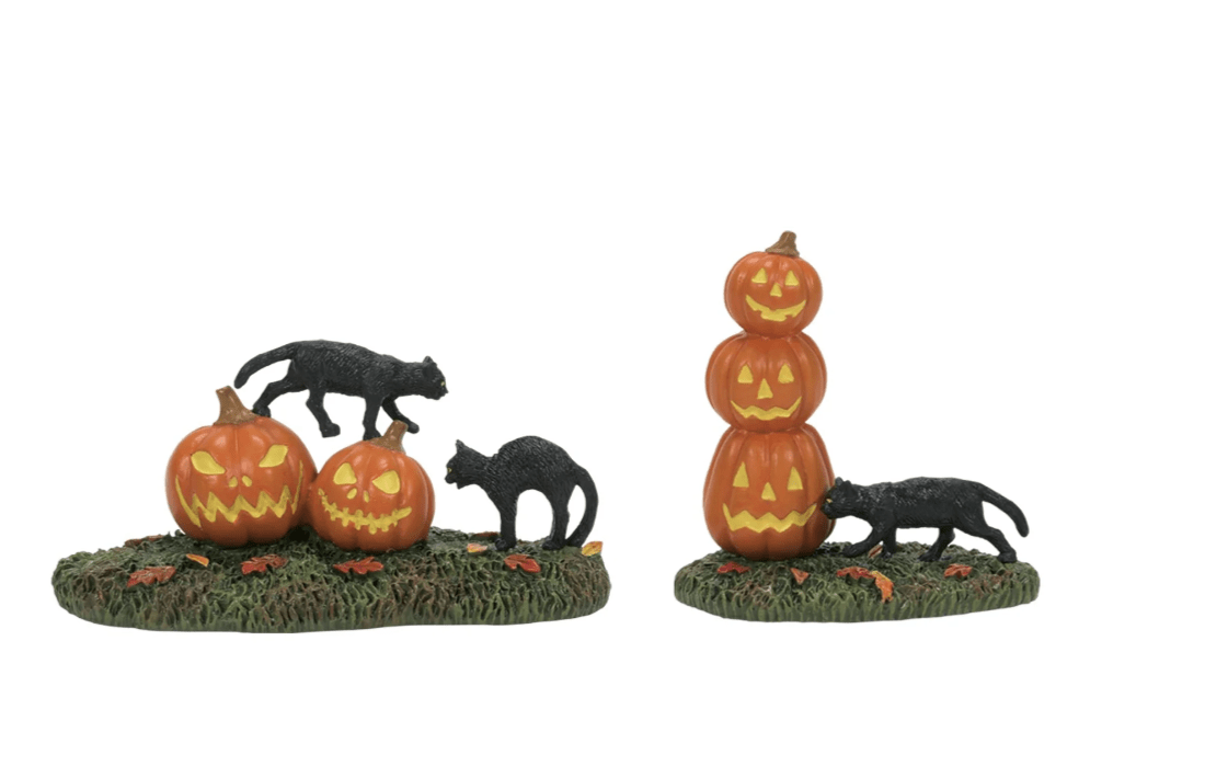 Department 56 Halloween Village Scary Cats & Pumpkins, Set of 2 - Nifty Decor & More