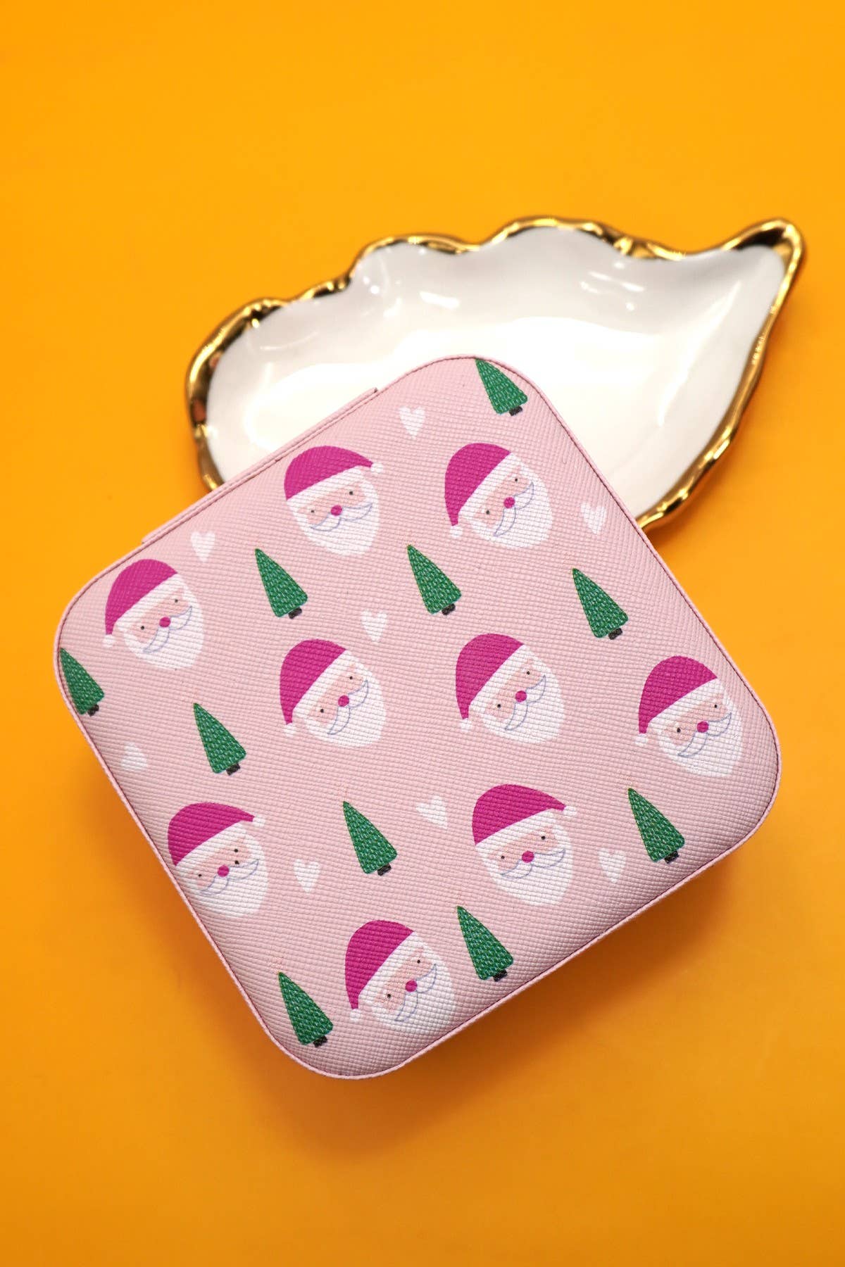 Festive Holiday Jewelry Storage Box SANTA PINK