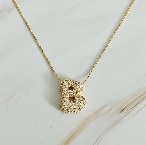 Crystal Bubble Initial Necklace, Sparkling Preppy Charm Necklace, Trendy Accessory for Women, Gift Idea Accessories B