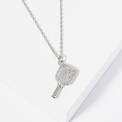 Dinkin' Mode On Pickleball Necklace White & 18K Gold Dipped CZ Charm, Stylish Sports Jewelry for Pickleball Fans, Unique Athletic Gift Pickleball necklace Silver