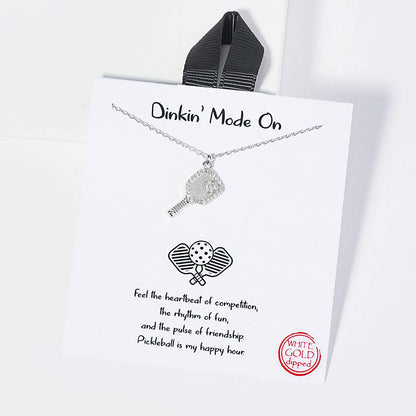 Dinkin' Mode On Pickleball Necklace White & 18K Gold Dipped CZ Charm, Stylish Sports Jewelry for Pickleball Fans, Unique Athletic Gift Pickleball necklace