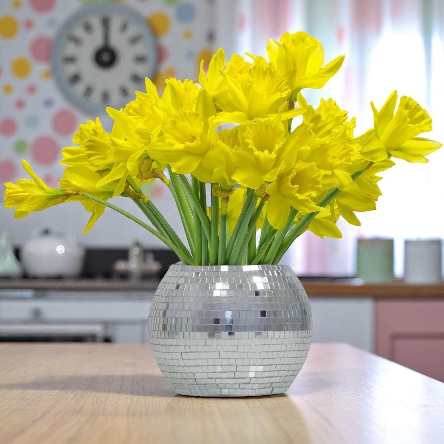 Disco Ball Vase, Shiny Mirrored Decorative Flower Vase, Home Decor Accent, Unique Gift for Housewarming or Parties - Nifty Decor & More