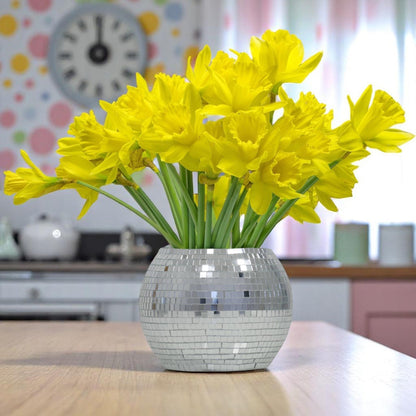 Disco Ball Vase, Shiny Mirrored Decorative Flower Vase, Home Decor Accent, Unique Gift for Housewarming or Parties - Nifty Decor & More
