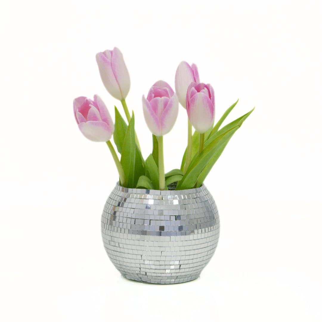 Disco Ball Vase, Shiny Mirrored Decorative Flower Vase, Home Decor Accent, Unique Gift for Housewarming or Parties - Nifty Decor & More