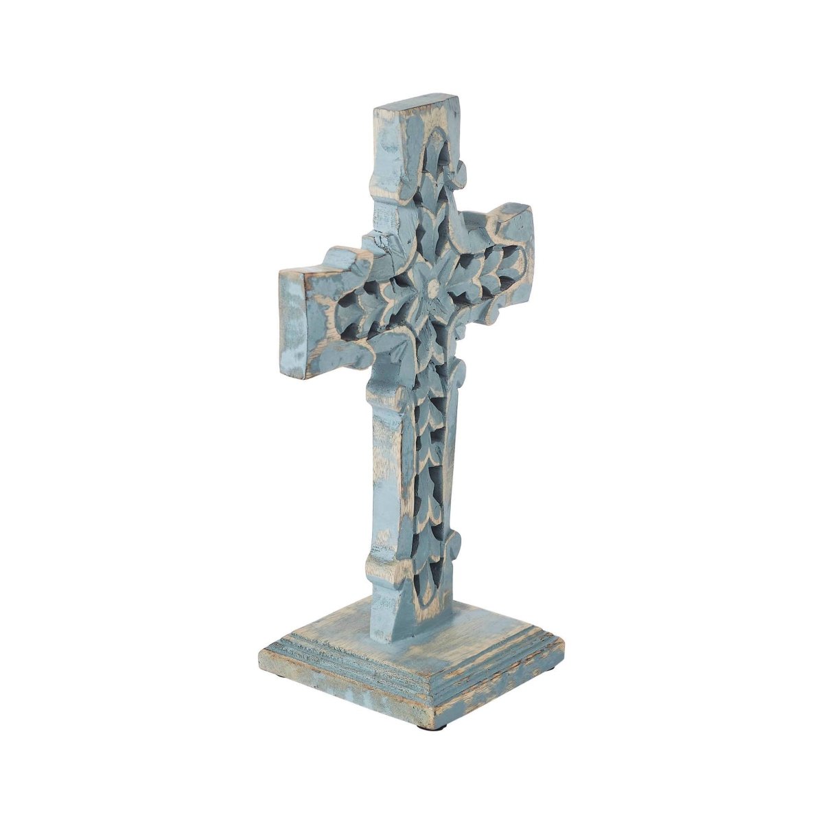 Distressed Blue Wooden Cross Farmhouse Decor 13 Inch - Nifty Decor & More