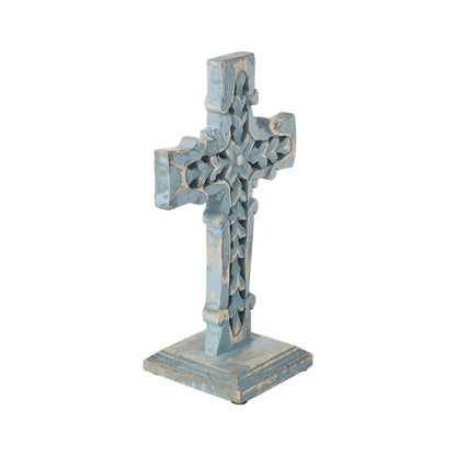 Distressed Blue Wooden Cross Farmhouse Decor 13 Inch - Nifty Decor & More