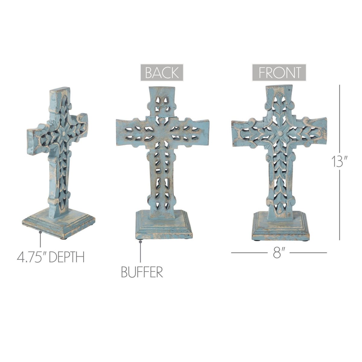 Distressed Blue Wooden Cross Farmhouse Decor 13 Inch - Nifty Decor & More