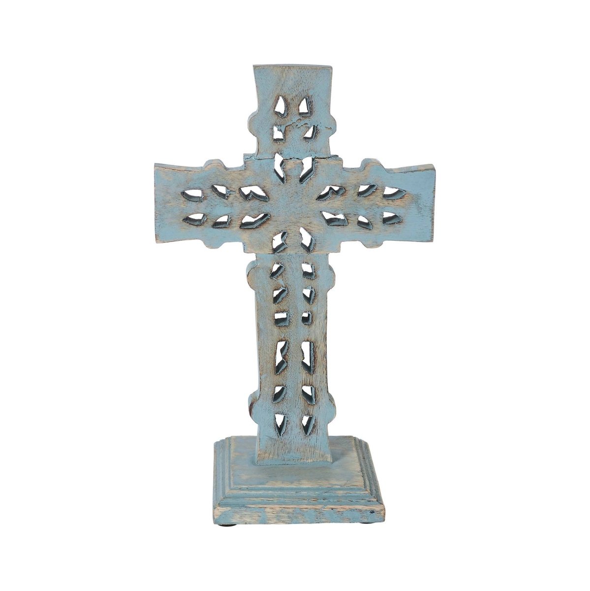 Distressed Blue Wooden Cross Farmhouse Decor 13 Inch - Nifty Decor & More