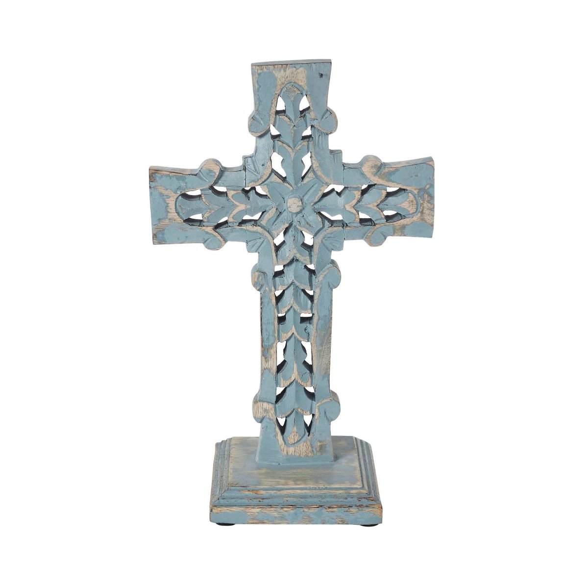 Distressed Blue Wooden Cross Farmhouse Decor 13 Inch - Nifty Decor & More