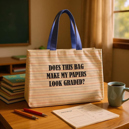 Do My Papers Look Graded Tote – Playful White Red Blue Canvas Bag for Teachers to Tote Graded Assignments – Teacher Appreciation Gift Teacher Accessories