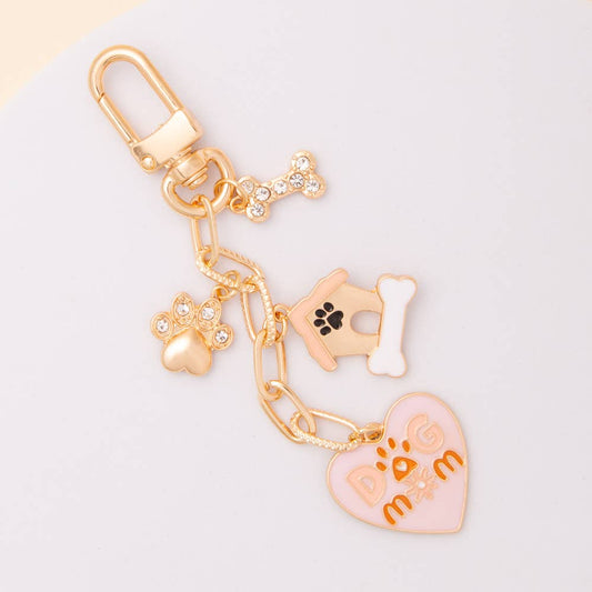Dog Mom Bag Charm Keychain, Enamel & Crystal Embellished Accessory for Purse, Cute Gift for Dog Lovers - Nifty Decor & More