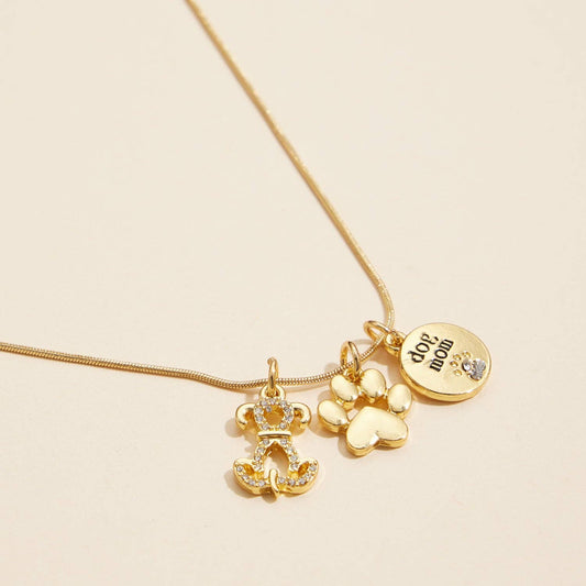 Dog Mom Charm Necklace Gold Dipped 18K, Delicate Animal Lover Jewelry, Gift for Dog Mom Birthday - Nifty Decor & More