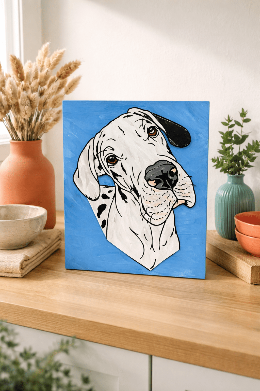 Dog Portrait Wall Art 🐶 Hand Painted Pet Illustration on Wood 🎨 Personalized Dog Lover Gift 🐾 Modern Colorful Pet Decor - Nifty Decor & More