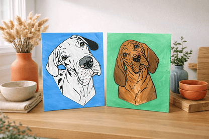 Dog Portrait Wall Art 🐶 Hand Painted Pet Illustration on Wood 🎨 Personalized Dog Lover Gift 🐾 Modern Colorful Pet Decor - Nifty Decor & More