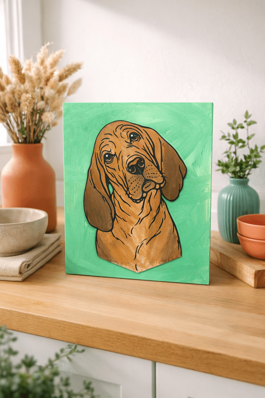 Dog Portrait Wall Art 🐶 Hand Painted Pet Illustration on Wood 🎨 Personalized Dog Lover Gift 🐾 Modern Colorful Pet Decor - Nifty Decor & More